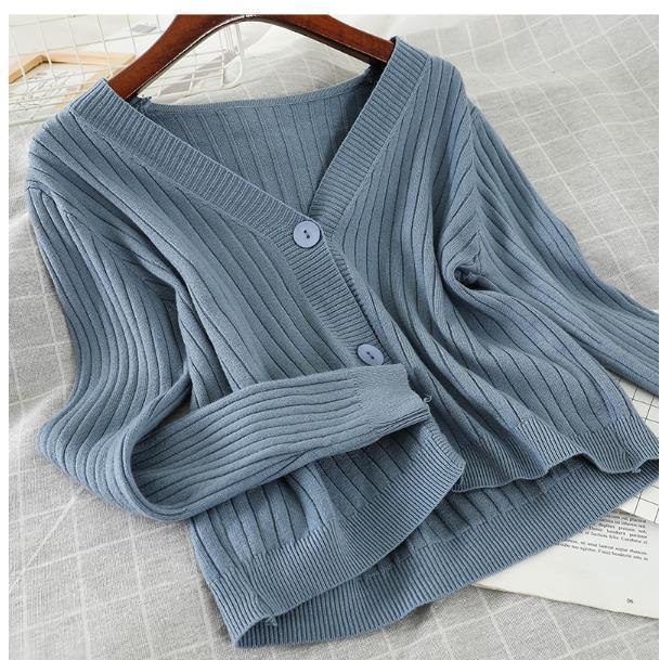 2022 autumn new outdoor wear gentle style short loose V-neck sweater coat knitwear cardigan women's top