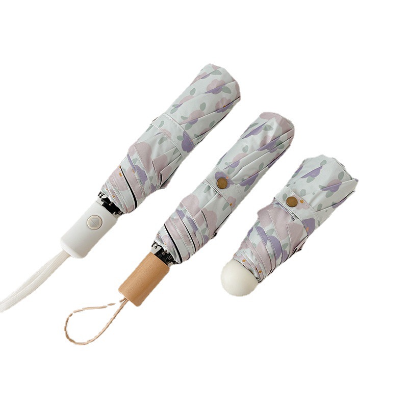 Floral Umbrella Black Full-automatic Sun Umbrella Sunscreen Umbrella Anti-ultraviolet Sunshade Women's Sunny and Rain Dual-use Folding Umbrella Wholesale