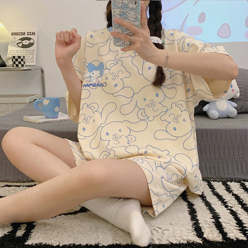 Southeast Asia Summer Women's Pajamas Women's Summer Short Sleeve Shorts Set New Cartoon Cute Thin Home Clothes Wholesale