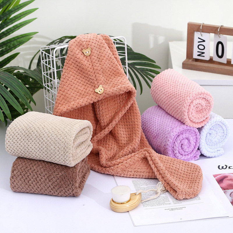 Dry hair cap pineapple shower cap coral fleece quick-drying turban instant absorbent microfiber thickened double-layer gift