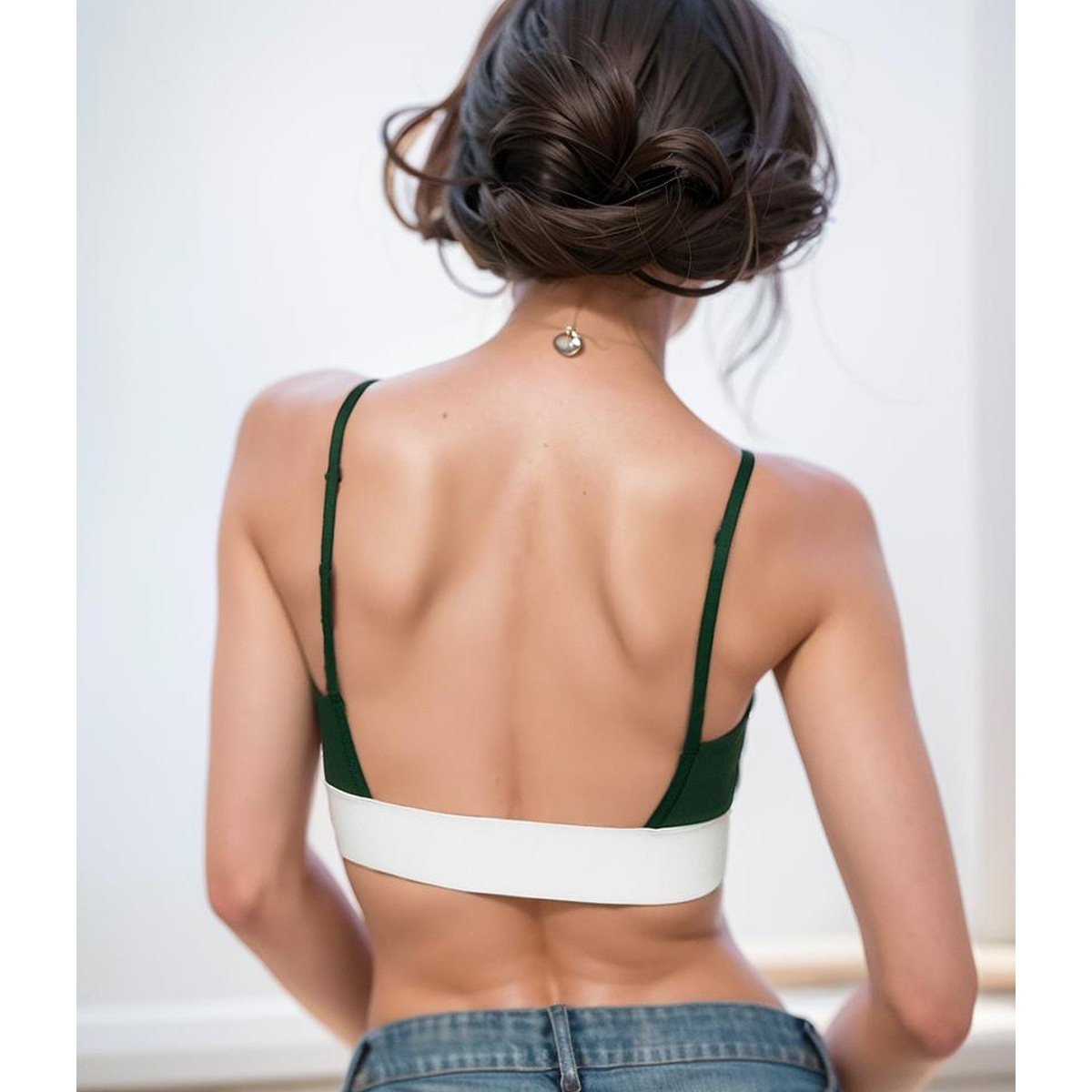 Women's outdoor beauty back sports underwear asymmetric strap contrast color push up bra shockproof fitness yoga top