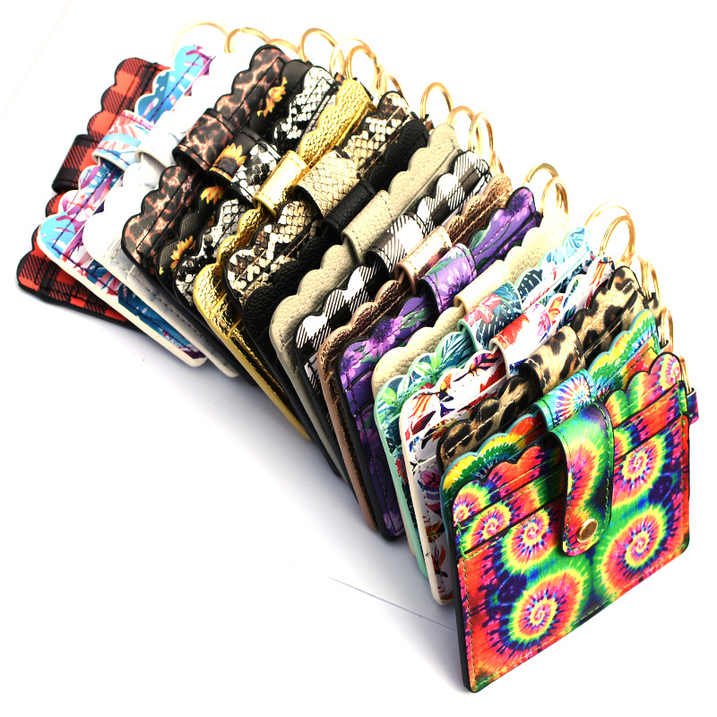 Cross-border Amazon PU leather leopard print keychain card holder bank card holder student bus ID card coin purse