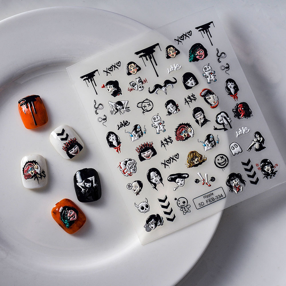 FEB Wear Armor Sticker 5d Three-dimensional Nail Sticker Snake Girl Diablo Relief Nail Sticker with Back Glue