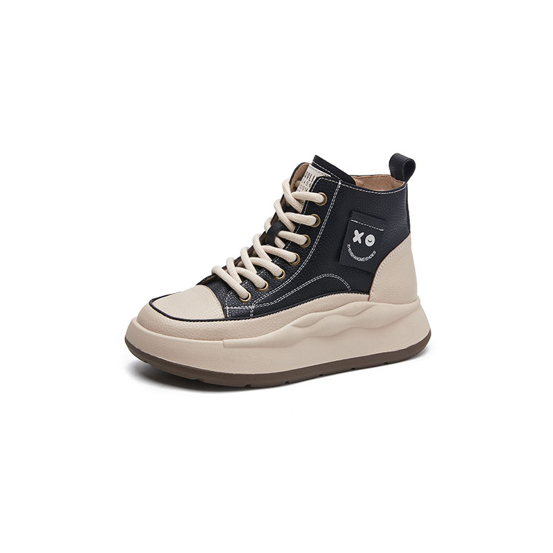 Autumn New Genuine Leather Casual Single-layer Shoes Women's 2024 Small Thick Bottom Increased Slimming Side Zipper High Top Shoes 550