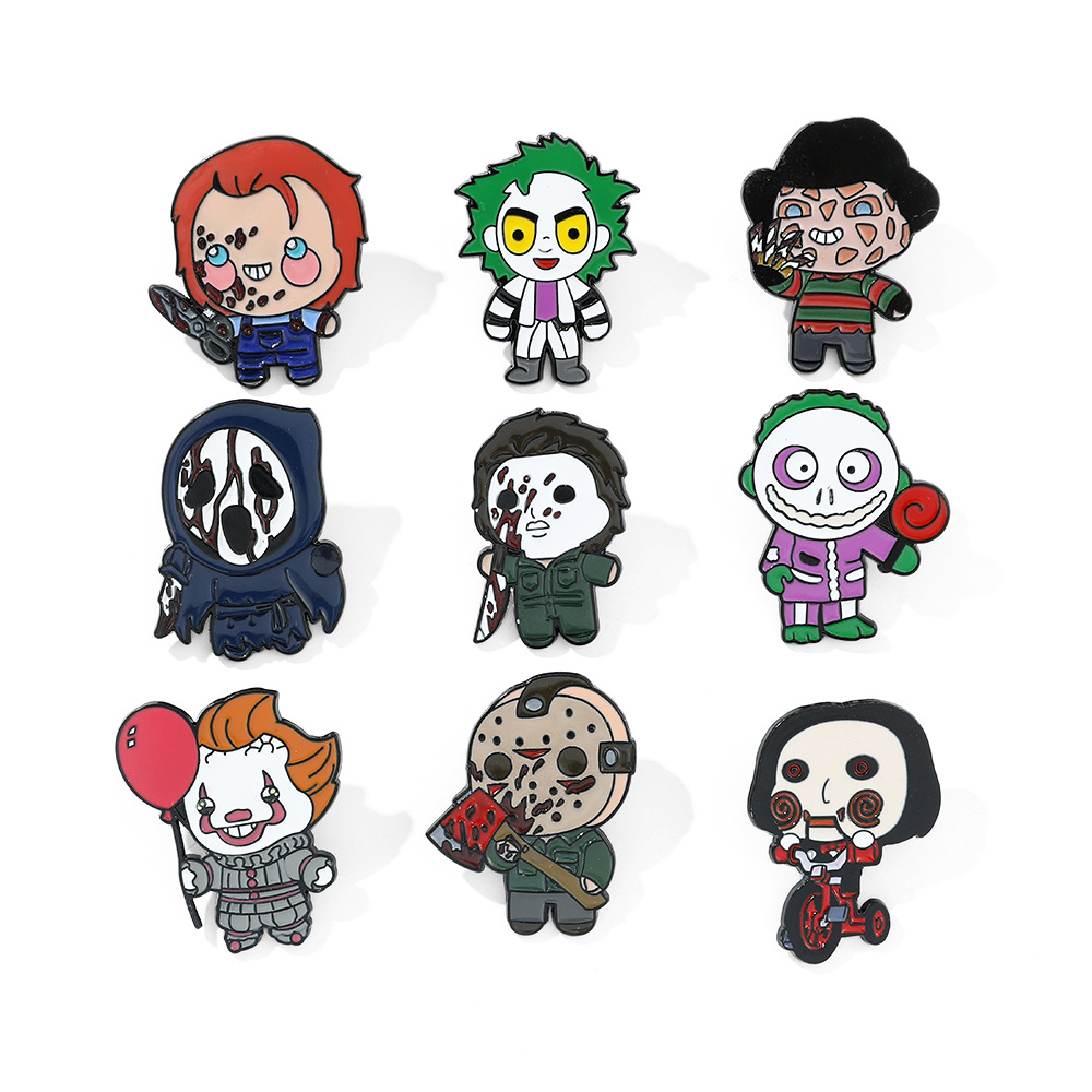 Halloween Brooch Cartoon Personality Creative Dark Funny Skull Screams Saw Cry Clown Metal Badge