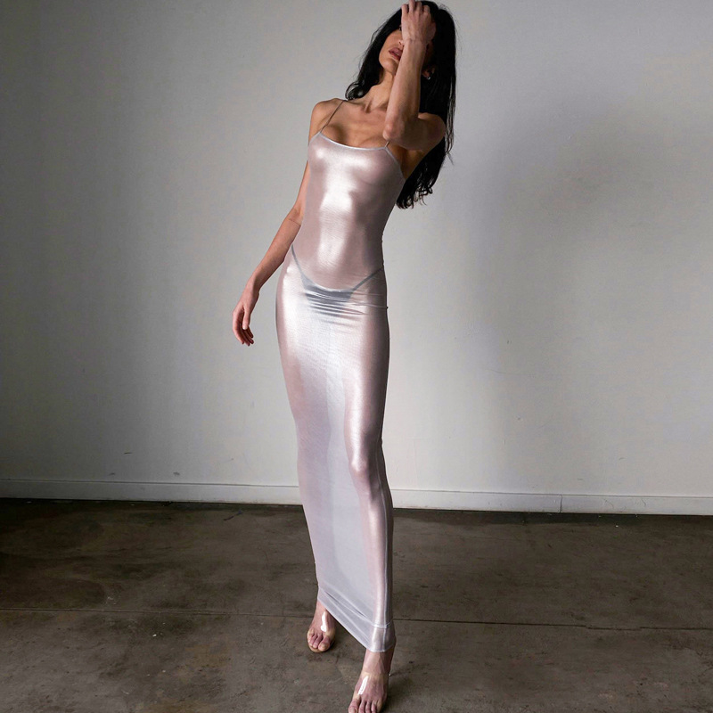 M23DS003 European and American style women's spring new strap sleeveless perspective long high waist hot girl dress wholesale