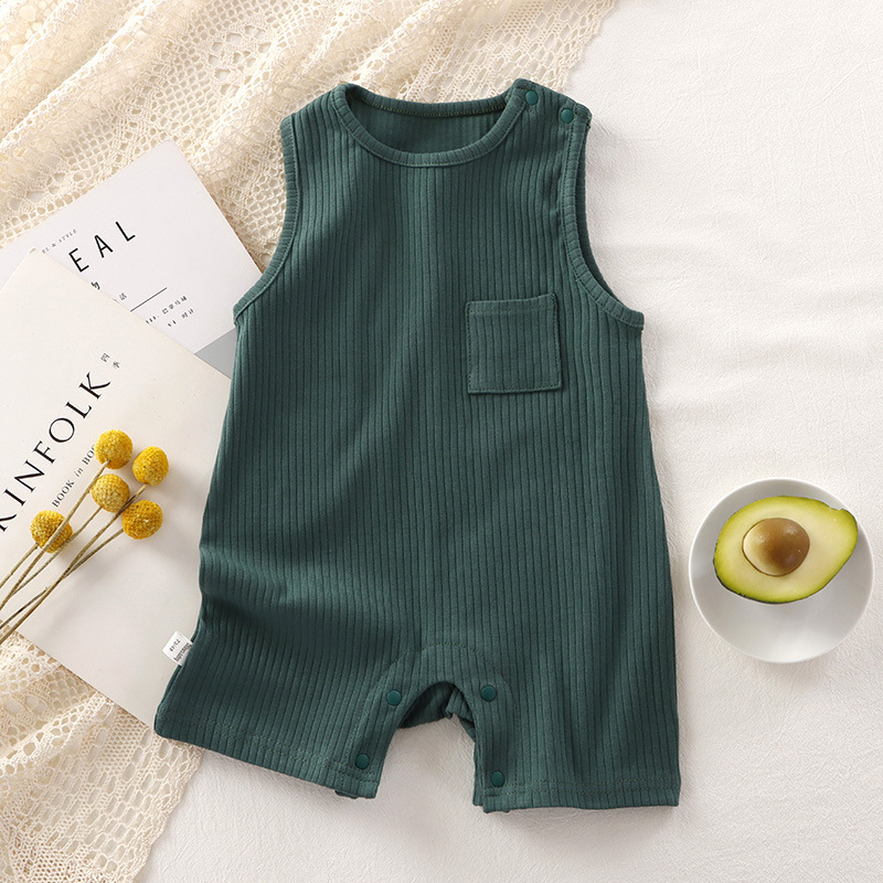 Baby vest romper summer newborn solid color breathable cute cotton jumpsuit newborn shoulder buckle romper