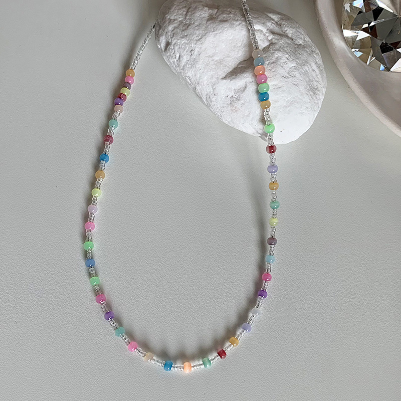 Rainbow Candy Summer Beaded Clavicle Chain Niche Design Girl Necklace Cat's Eye Natural Stone Beads Neck Chain for Women