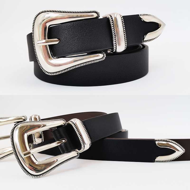 [Factory Wholesale] Cross-border New Retro Three-piece Women's Belt European and American Punk PU Belt