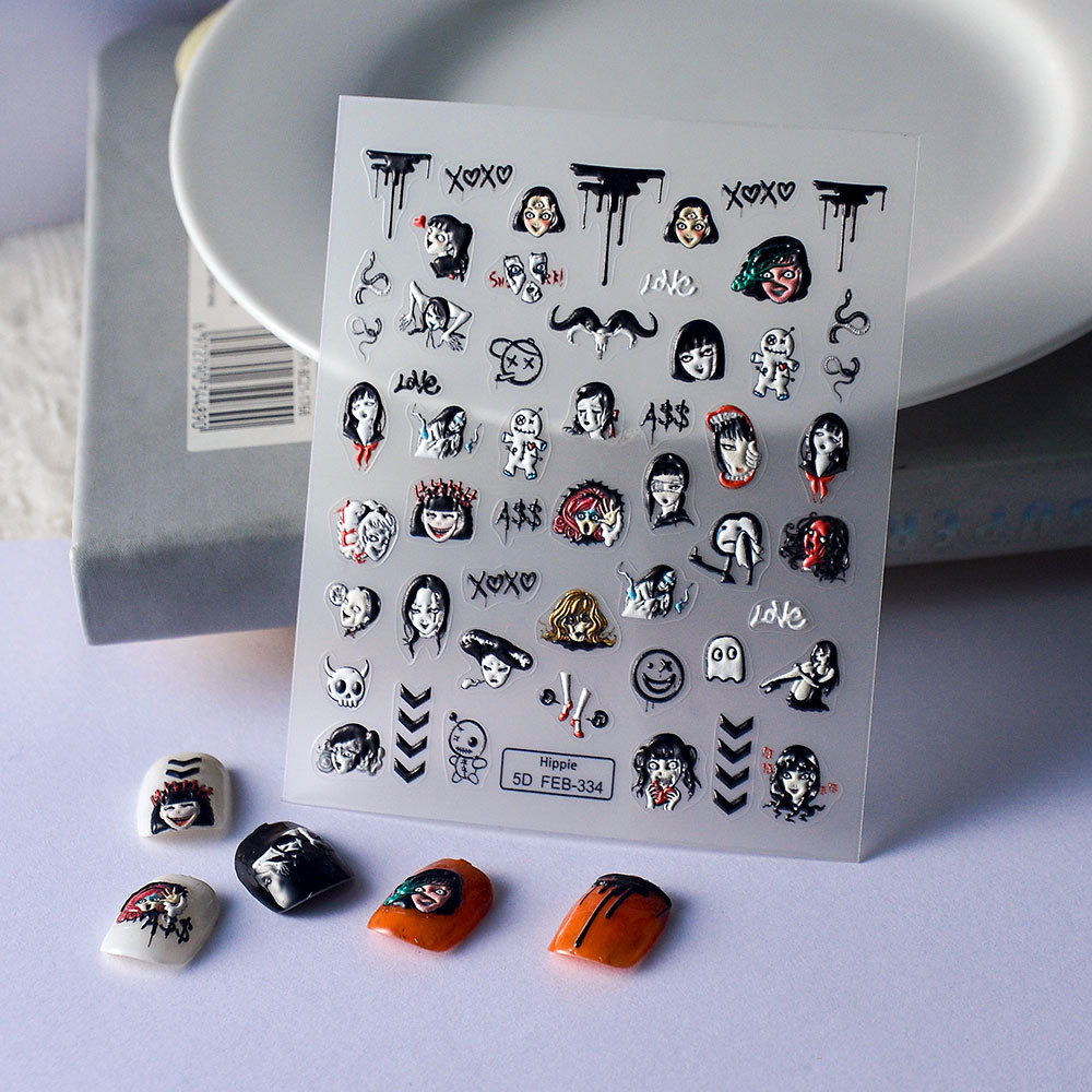 FEB Wear Armor Sticker 5d Three-dimensional Nail Sticker Snake Girl Diablo Relief Nail Sticker with Back Glue