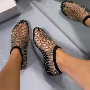 2024 Summer New Round Toe Sandals with Diamond Ankle Boots Summer Sexy Cross-border Large Size Flat Hollow-out Sandals for Women