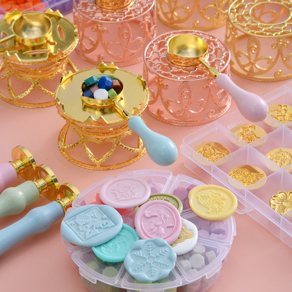 Fire Paint Seal Full Set Wholesale Retro Solid Wood Macaron Color Fire Paint Set Spoon Accessories Tools Fire Paint Furnace