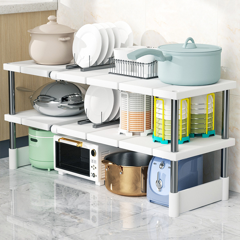 Kitchen Extendable Sink Storage Rack Cabinet Layered Rack Kitchen Cabinet Storage Multifunctional Pot Rack Storage Shelf