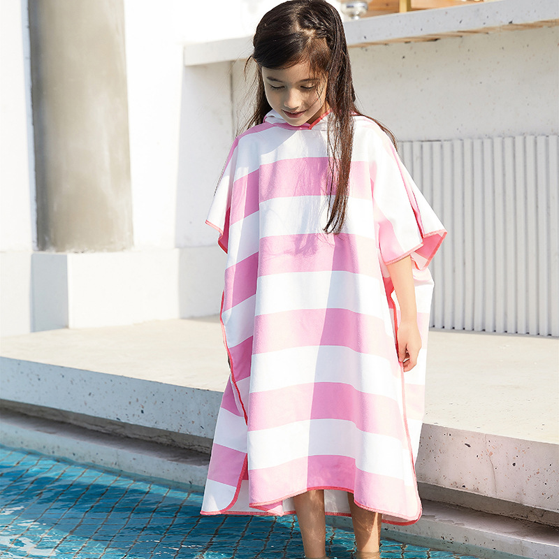 Striped children's cape cape cross-border wholesale microfiber quick-drying changing bathrobe children's beach bathrobe