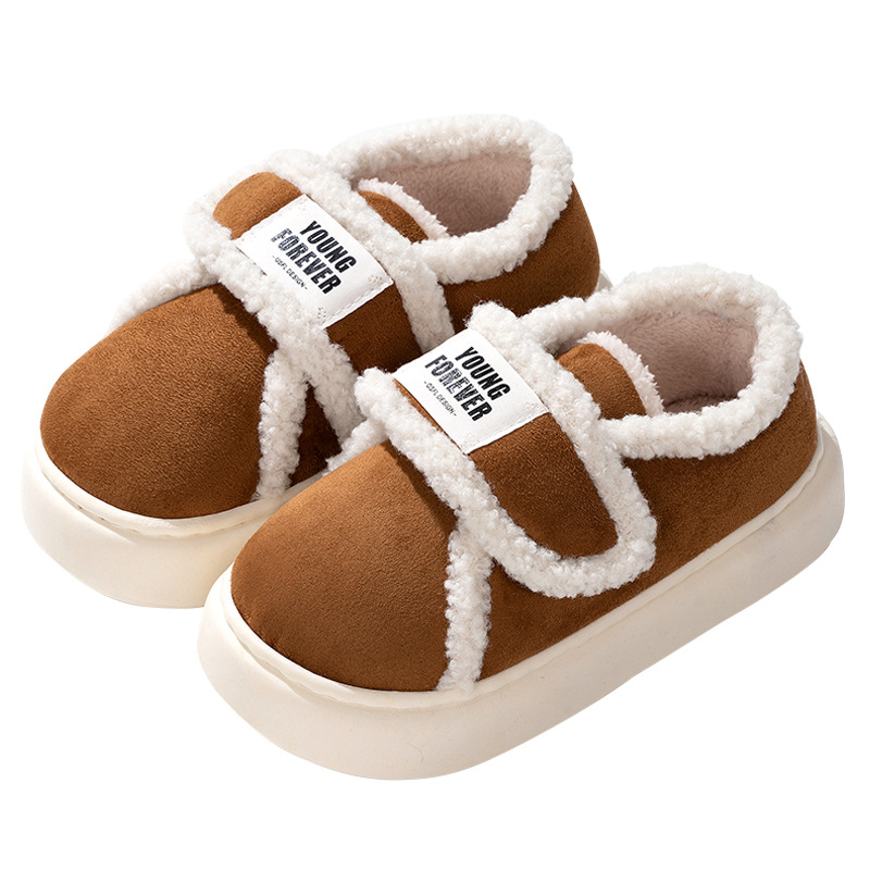 Retro Klettverschluss All-inclusive Ferse Kotteng gepolstert Schong Damen Hierscht a Wanter Kotteng Pantoffelen Indoor Heem Rutschfest waarm Fleece gefüttert Sperrschong_voghion.com