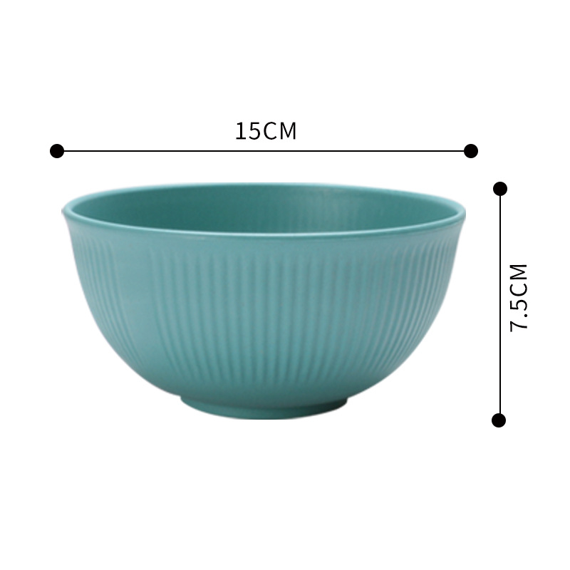 Wheat Straw Bowl Household Rice Bowl Vertical Pattern Japanese Ramen Bowl Salah Bowl Student Dormitory Instant Noodle Soup Bowl Boxed