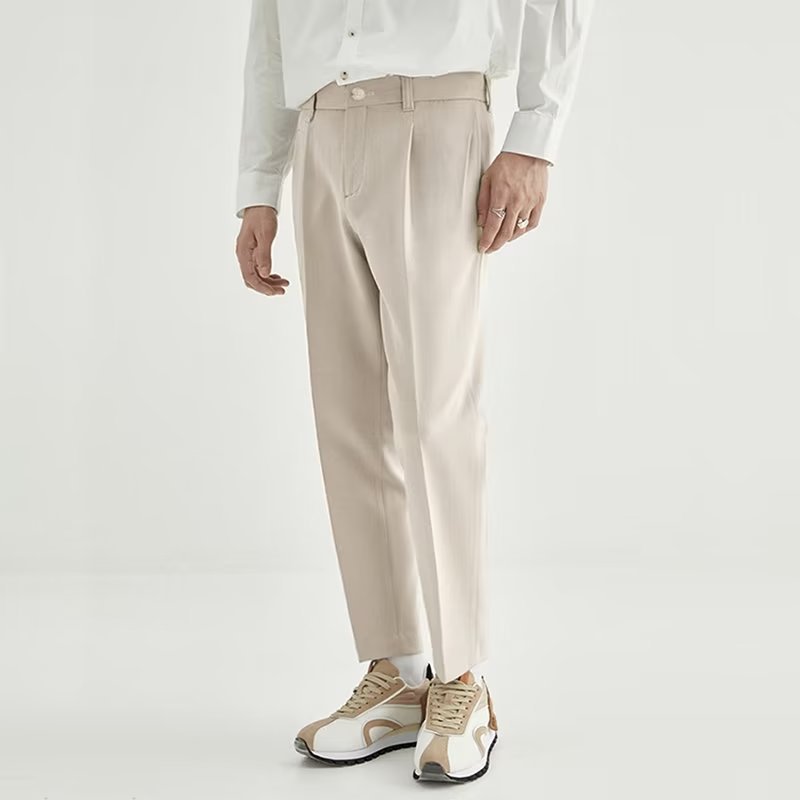 thumbnail for Spring and summer draped design trousers, men's cropped pants, straight-leg loose pants, men's light business draped casual pants