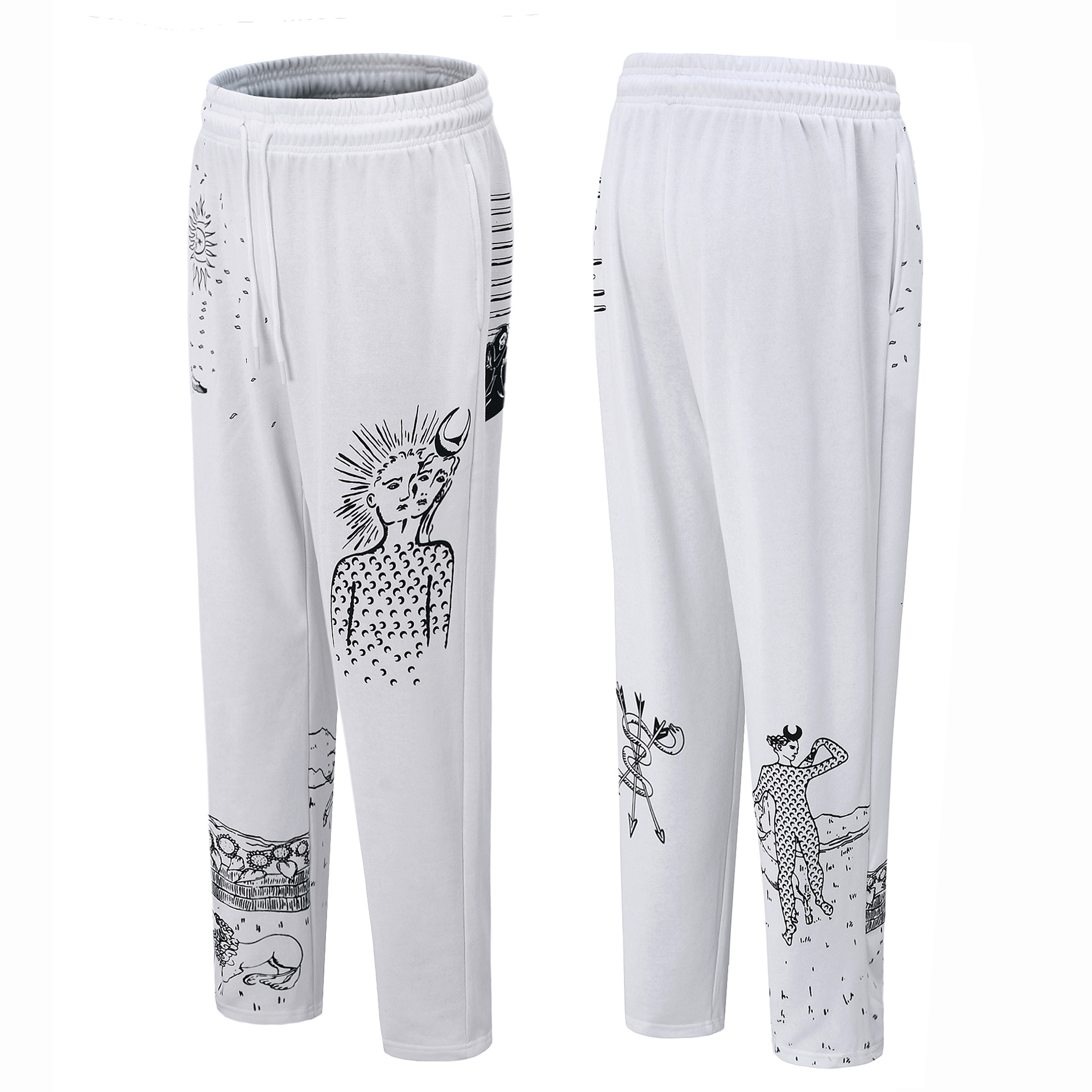 Owen autumn and winter cotton terry cotton loose tribal culture cartoon casual sports trousers basketball