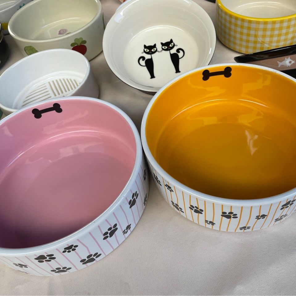 Pet Ceramic Bowl Double Bowl Cat Bowl Ceramic Dog Bowl Dog Bowl Slightly Flaw Pet Drinking Bowl Black Cat Bowl Dog Bowl