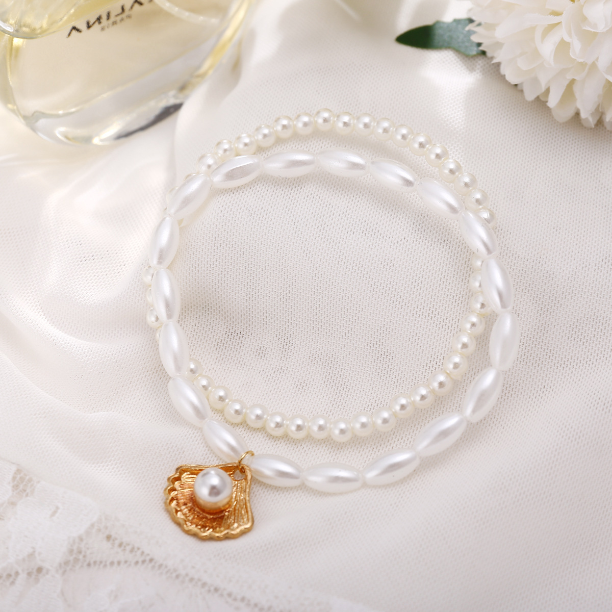 5379 Xiaotong Europe and the United States cross-border new simple artificial pearl fan shell pendant anklet creative retro foot decoration