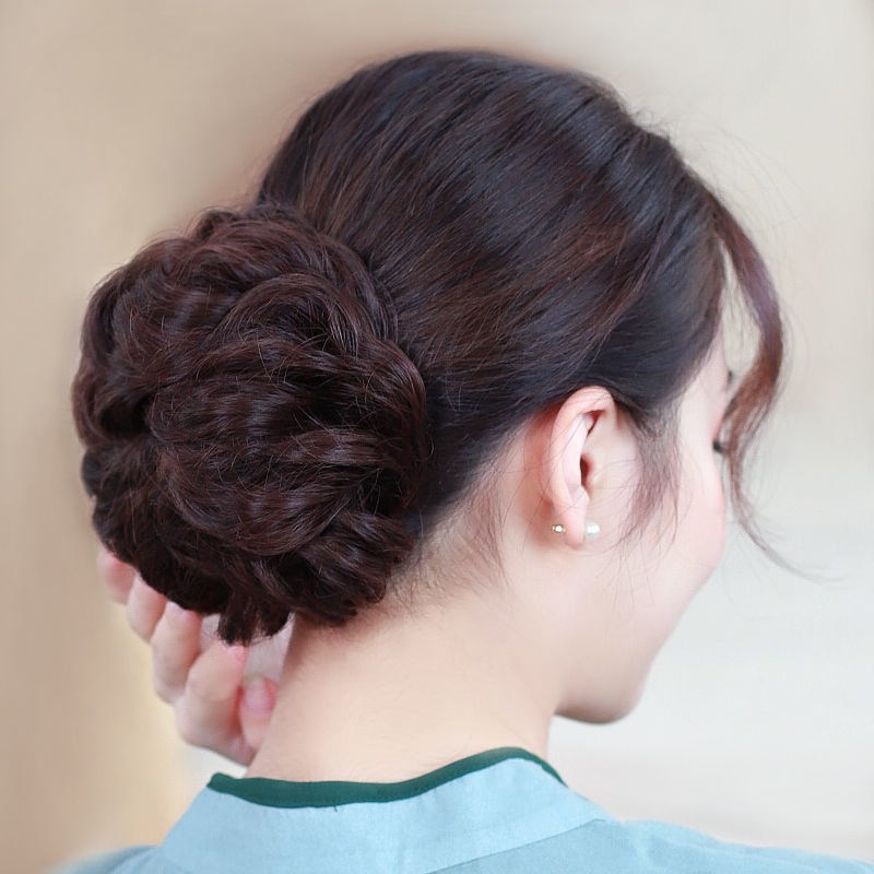 Real Hair Wig Ring Female Summer Ball Head Artifact Coil Hair Fluffy Roll Hair Ring Lazy Bud Natural Hair Ornaments Headdress Flower