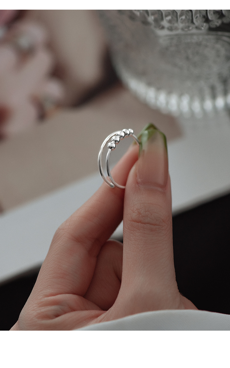 Bague à perles rotatives à double couche en argent S925 transfrontalier pour femme, anneau d'index de décompression anti-anxiété, vent froid_voghion.com