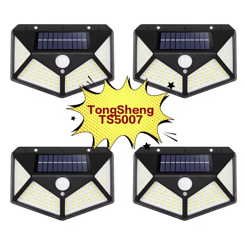 2024 new 100LED solar wall lamp courtyard four-sided luminous solar light body induction outdoor wall lamp