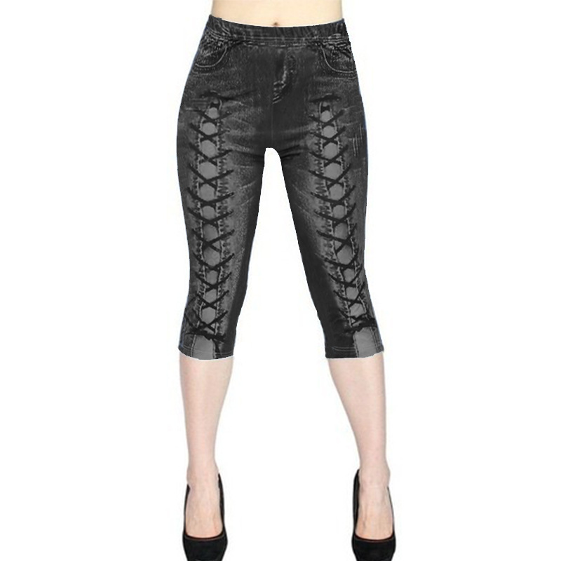 Spot European and American AliExpress WISH explosion digital printing denim sports pocket leggings yoga pants large size
