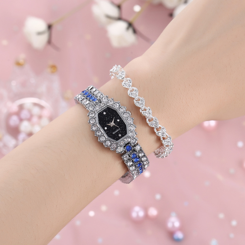 Korean Trendy Fashion Full Diamond Set Women's Watch Bracelet Watch Starry-face Simple Women's Square Rhinestone Quartz Watch