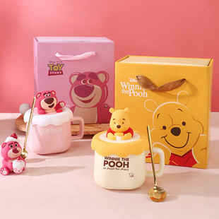 Strawberry Bear Water Cup Wholesale Ceramic Cup Set Cup Gift Box Accompanying Gift High Color Value Mug with Lid Couple Cup