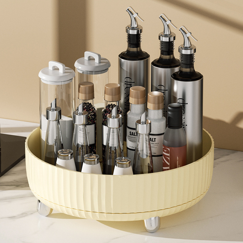 Kitchen Rotatable Storage Rack Light Luxury Household Large Capacity Desktop Multifunctional Condiment Plastic Storage Box Wholesale