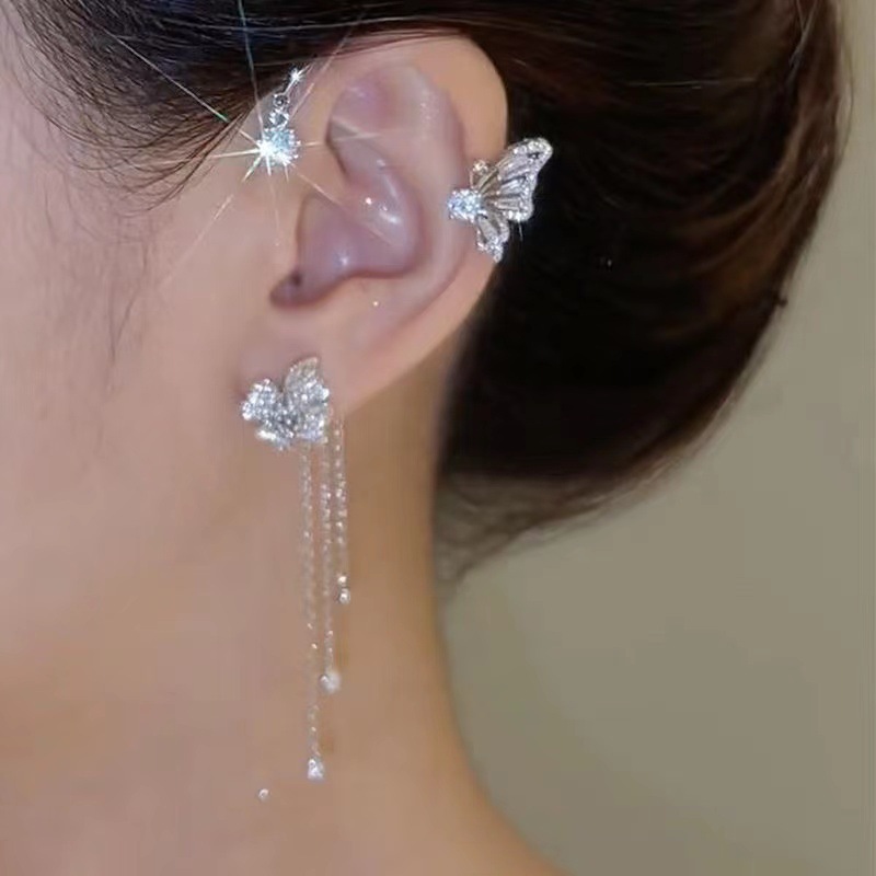 ディザトーンの新型シンプルなファッションの超フラッシュは蝶の花の女性の耳の穴がないフリンジの耳掛けの耳飾りの卸売りを入れます。|undefined