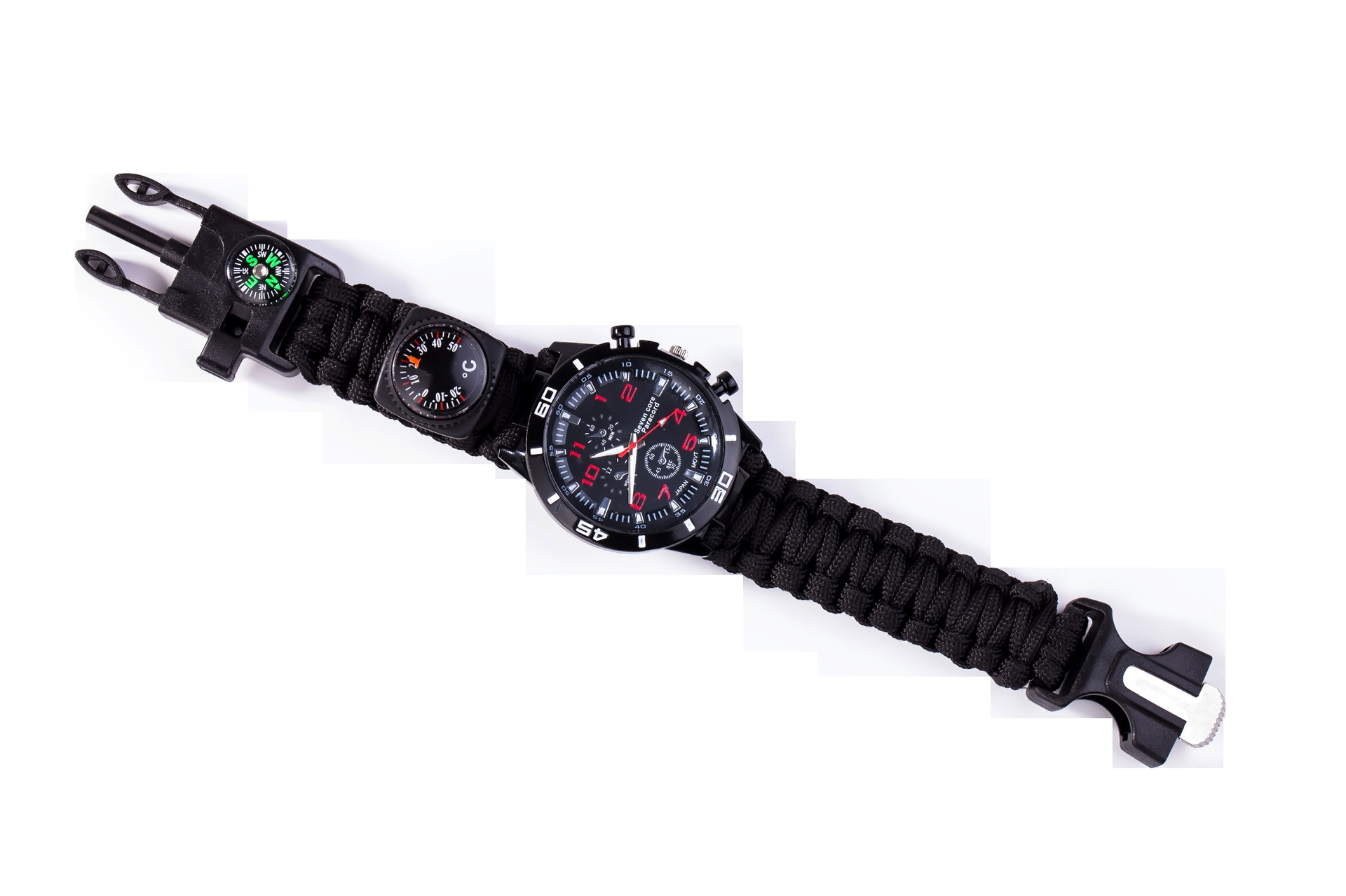 Outdoor Umbrella Rope Braided Flintstone Compass Watch Survival Emergency Outdoor Seven-core Umbrella Rope Multifunctional Watch