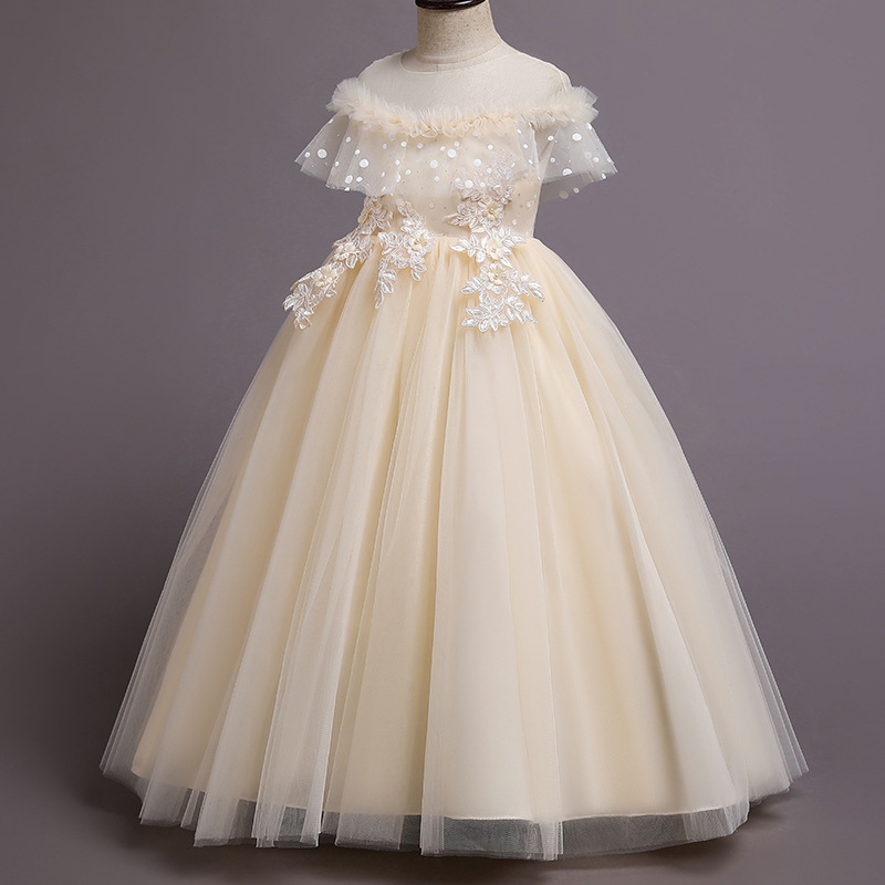Girl's long princess dress Western style catwalk girl's dress fluffy yarn flower girl's wedding children's piano costume
