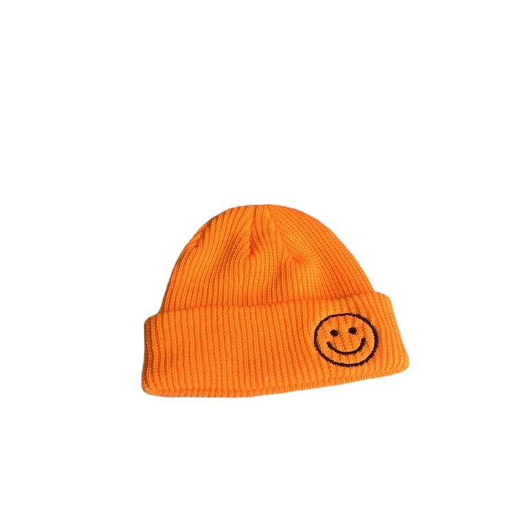 ins Same Style Candy Color Korean Style Internet Red Student Wool Hat Children's Autumn and Winter Embroidered Knitted Smiley Face Melon Hat