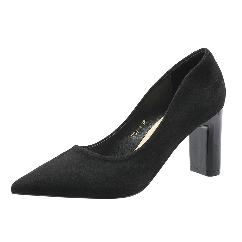 French Style Elegant Pointed Black High Heels Women's Thick Heel Women's New Niche All-match Commuter Single-layer Shoes for Women in Spring 2023