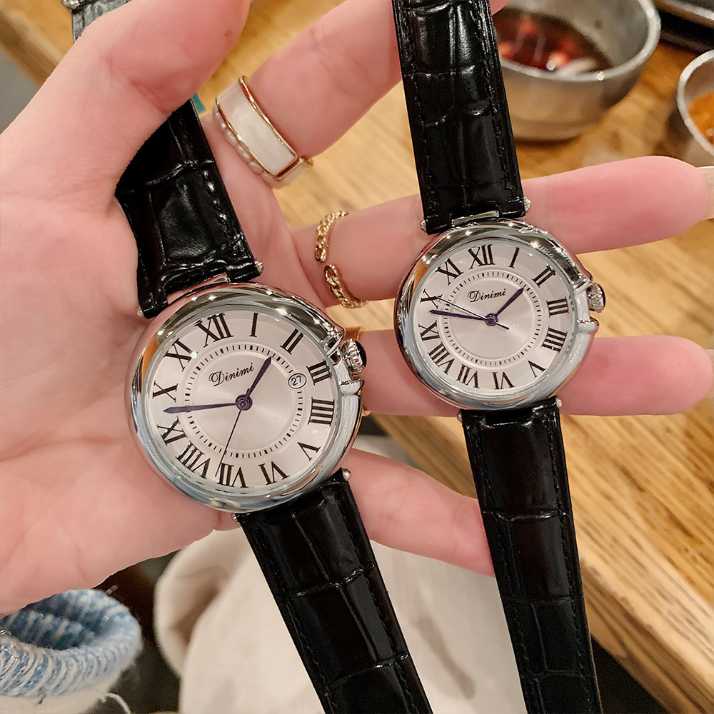 2023 new women's watch dinimi fashionable simple elegant steel belt quartz retro Roman scale pair watch