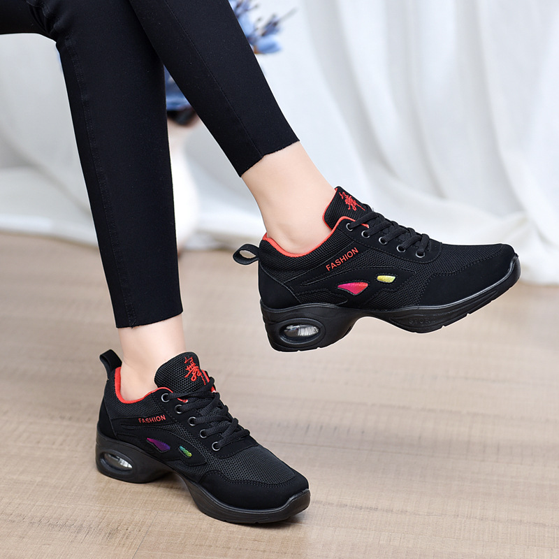 Square Dance Women's Shoes Soft Sole Mid-Heeled Dancing Shoes Dancing Shoes Four Seasons Double Mesh Sneakers Light Sail Dance Shoes Women