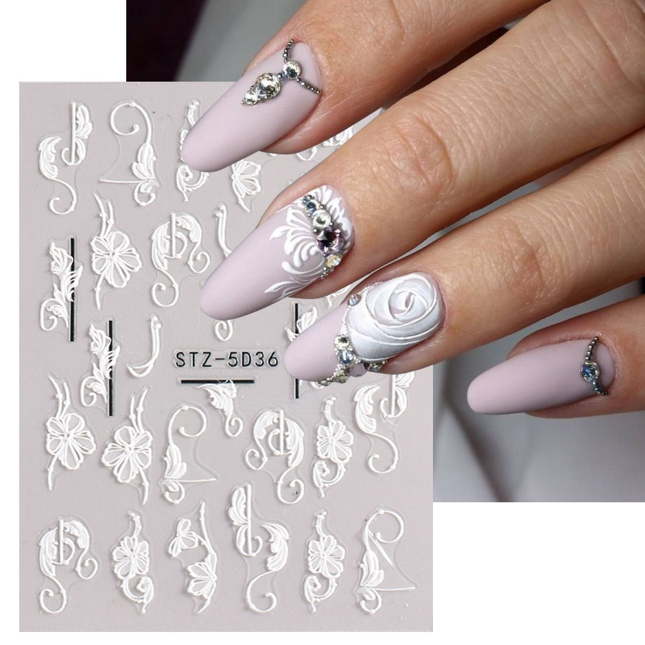 ins Same Style Lace Flower Manicure Sticker Paper Internet Red Relief Stereo Adhesive Decal 5D Five Petal Flower Nail Decoration