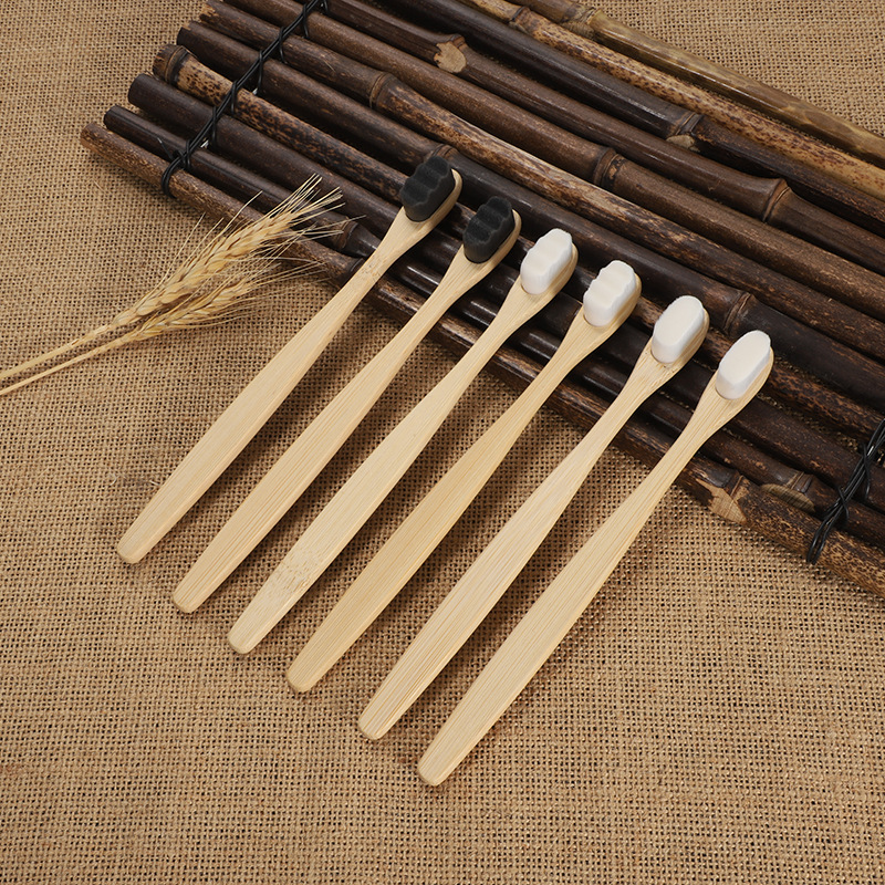 Factory supply ten thousand bamboo toothbrush simple soft wool round tail flat bamboo toothbrush comfortable bamboo adult toothbrush