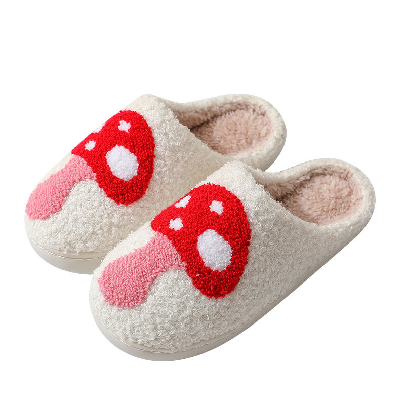 Cross-border Mushroom Explosions Winter Smiley Peach Cotton Slippers Women Wholesale Indoor Home Rainbow Plush Warm Slippers