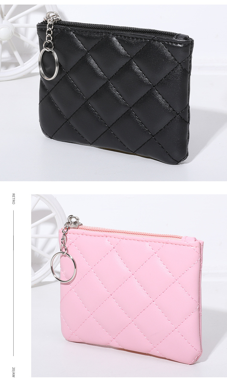 Coin Purse Women's 2022 Diamond Embroidered PU Short Mini Zipper Small Purse Solid Color Coin Card Storage Bag_voghion.com