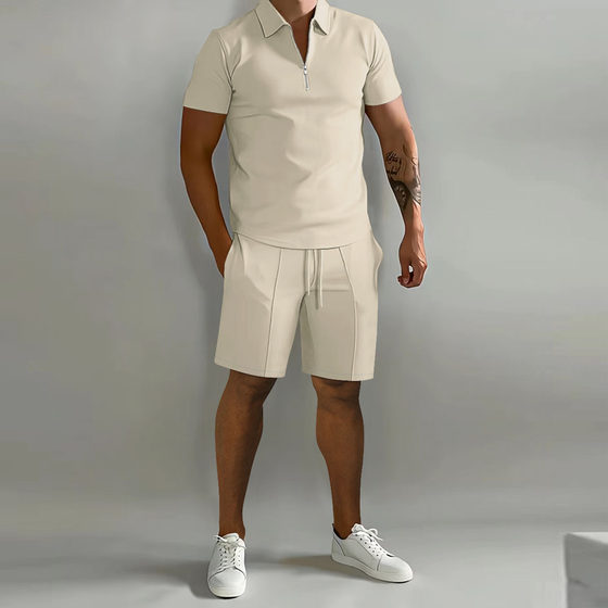 Cross Border Amazon Men's Suit 2023 Summer New Men's Polo Casual Loose Short Sleeve Shorts Sports Suit