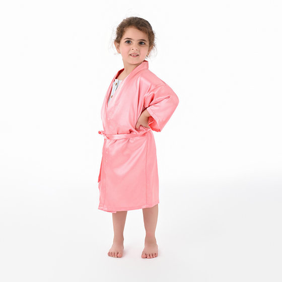 Cross-border pure color children's bathrobe foreign trade thin big children satin nightgown baby catwalk cardigan boys and girls bathrobe