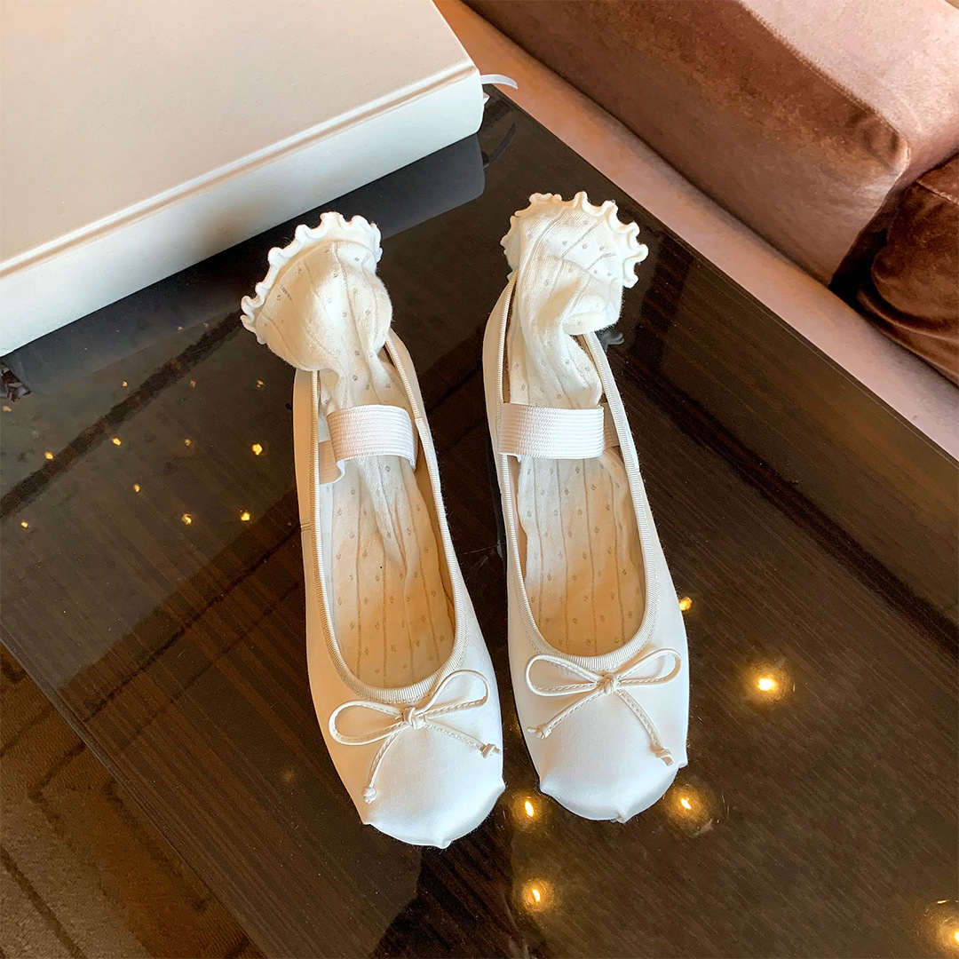 [Su Yinyin with] Meet in Early July_Amiu Bow Silk Satin Mary Jane Ballet Women's Shoes