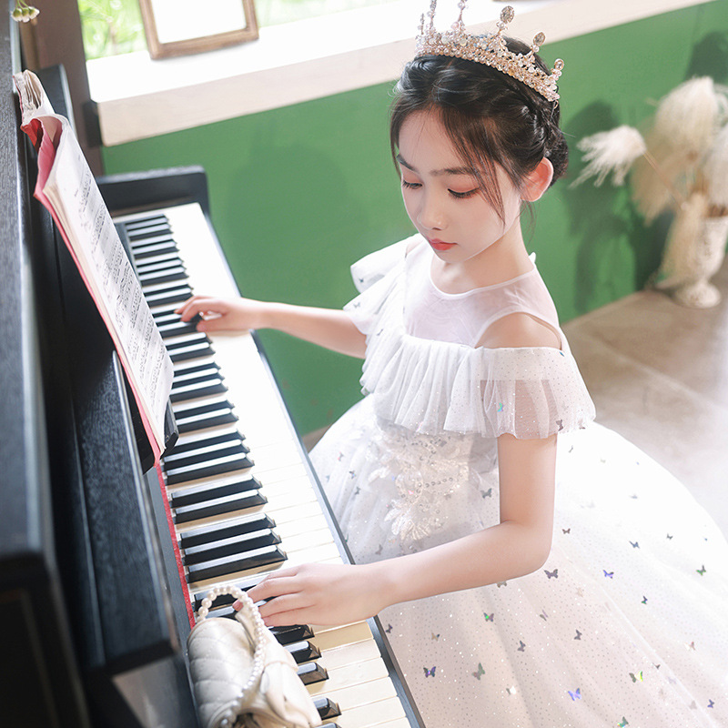 Girls' Evening Dress Birthday Princess Dress High-end Flower Girl's Wedding Puffy Yarn Children's Small Host Piano Performance Dress