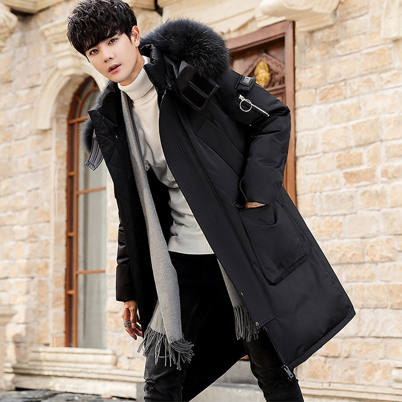 Northeast Coat Down Jacket Men's Thickened Midi White Duck Down Hooded Wool Collar Outdoor Winter Casual Men's Coat