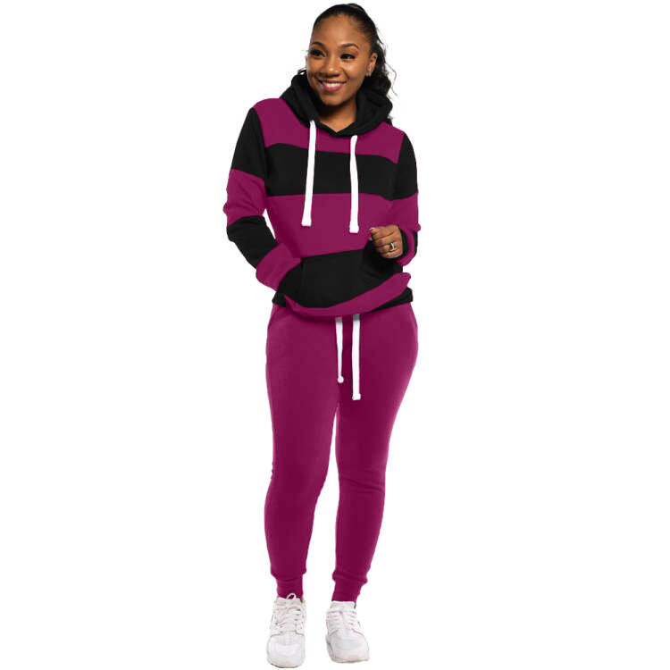 X6005 Cross-border Stripe Stitching Hooded Sweatshirt Pants Set Amazon Explosions European and American Women's Wear