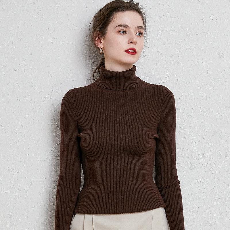 Sweater Women's 2022 Autumn and Winter New Thickened Woolen Sweater Turtleneck Drawbar Pullover Short Lapel Slim-fit Knitted Base Shirt