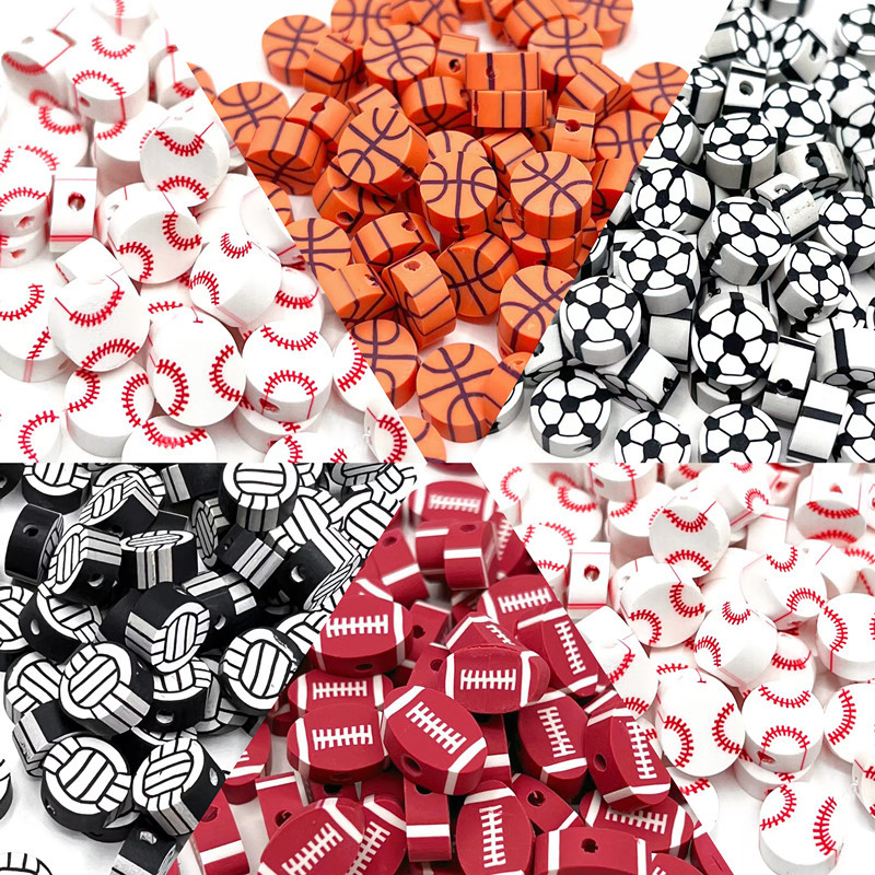 Cross-border Amazon Tennis Football Basketball Baseball Soft Pottery Beads Soft Pottery Beads Bracelet Necklace Beaded Material